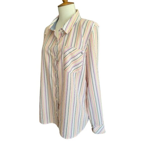 Tommy Hilfiger Striped Collared Long Sleeve Button Up Shirt Women's Sz XL - Picture 2 of 14